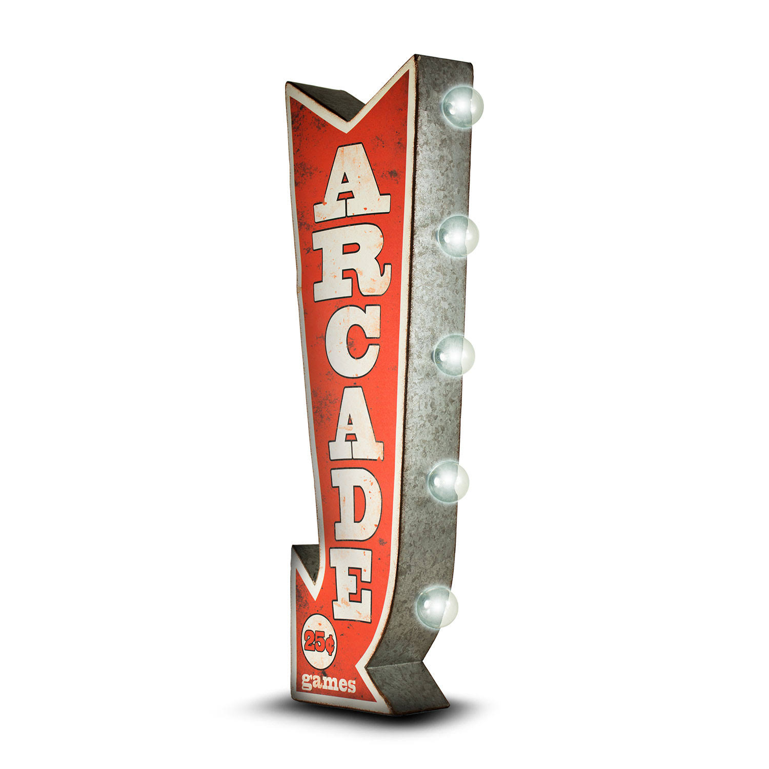 Crystal Art Gallery Arcade Games Metal Arrow Vintage Marquee LED Sign, White