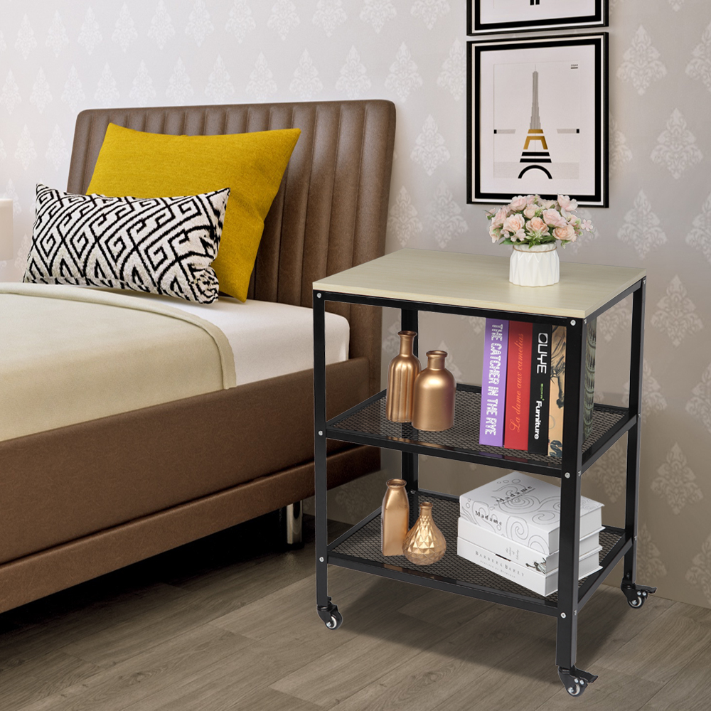 3-Tier Kitchen Microwave Cart, Rolling Utility Cart, Standing Bakers Rack Storage Cart with Metal Frame for Living Room White