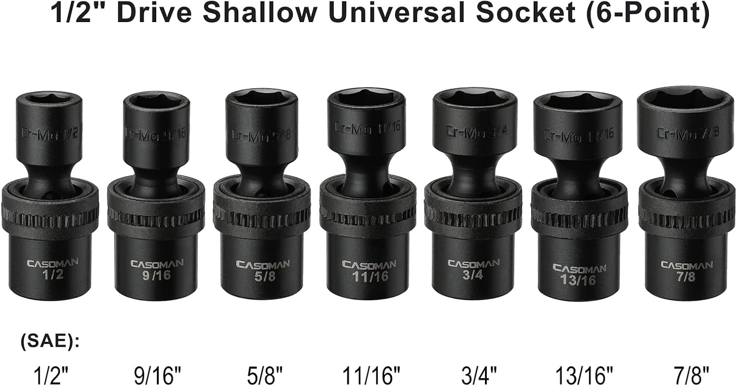CASOMAN 15 PCS 3/8" Drive Shallow Universal Impact Socket Set, 6 Point, Metric,8-22mm