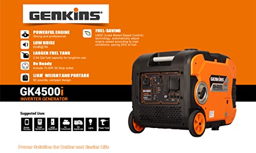 4500 Watt Portable Inverter Generator Gas Powered Ultra Quiet RV Ready Camper Friendly…