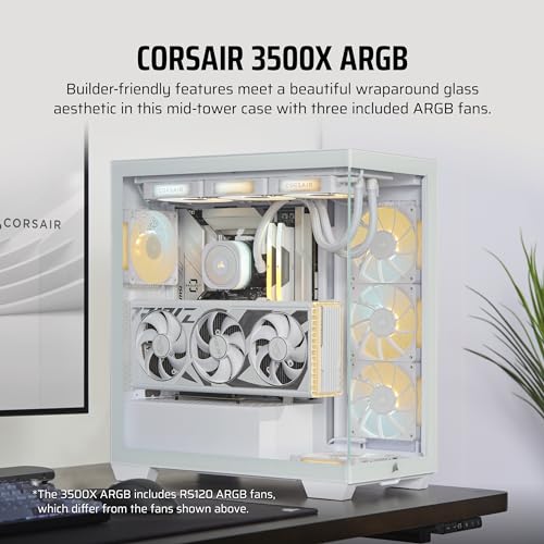 CORSAIR 3500X ARGB Mid-Tower ATX PC Case – Panoramic Tempered Glass – Reverse Connection Motherboard Compatible – 3X CORSAIR RS120 ARGB Fans Included – Black