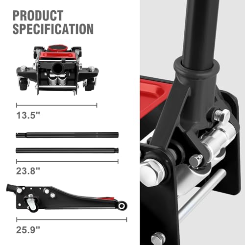 DNA MOTORING Floor Jack 3 Ton (6000 lbs) Capacity, Fast Lift Service Jack Low Profile Steel Heavy Duty Hydraulic Car Jack, Lifting Range 3"-20", Black, TOOLS-00475-BK
