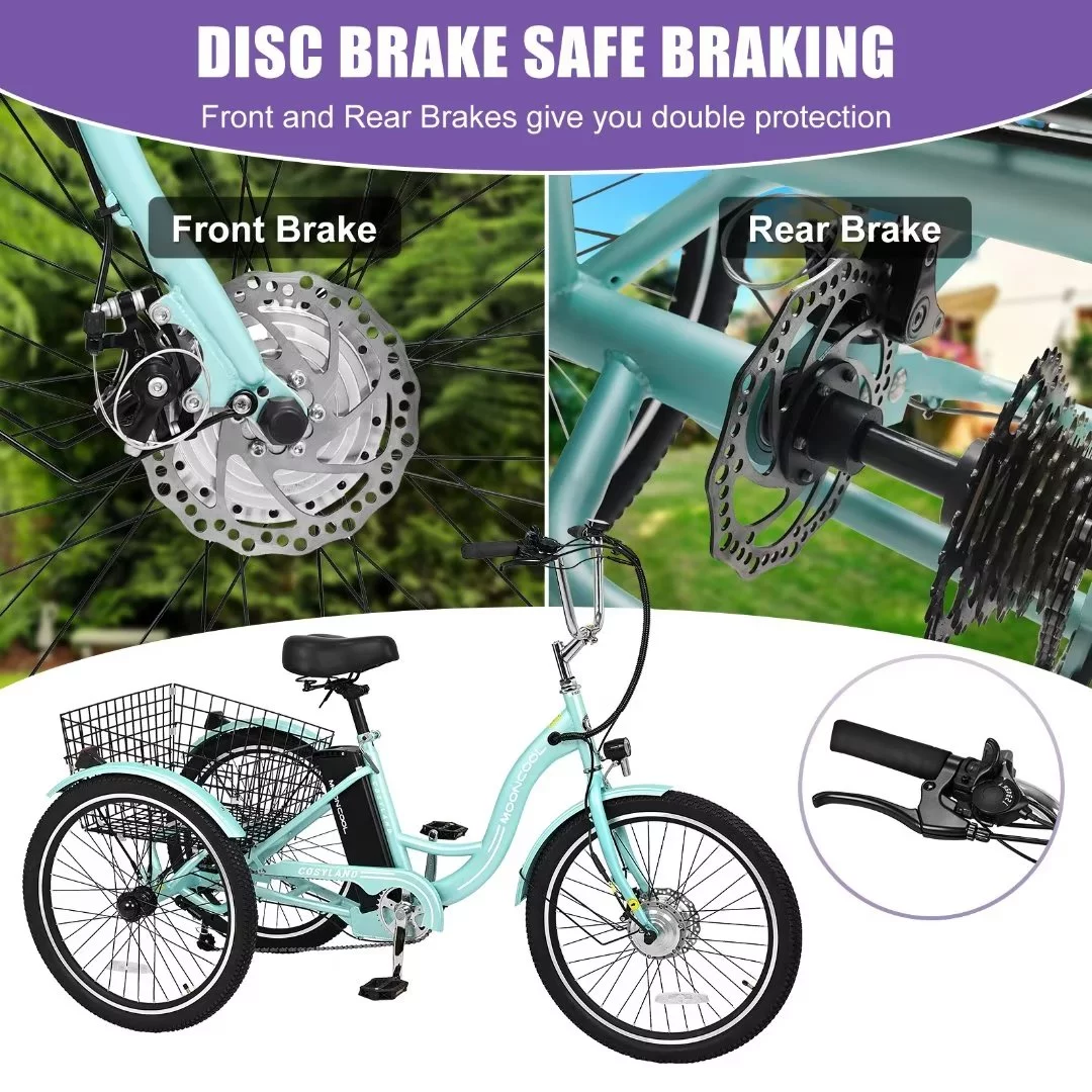 Docred 24" Electric Tricycle for Adults & Seniors,7 Speed 3 Wheel E-Bike with Large Basket/Low-Step Through Frame ,350W Motor 36V/10.4AH lithium bettery, 15.5MPH