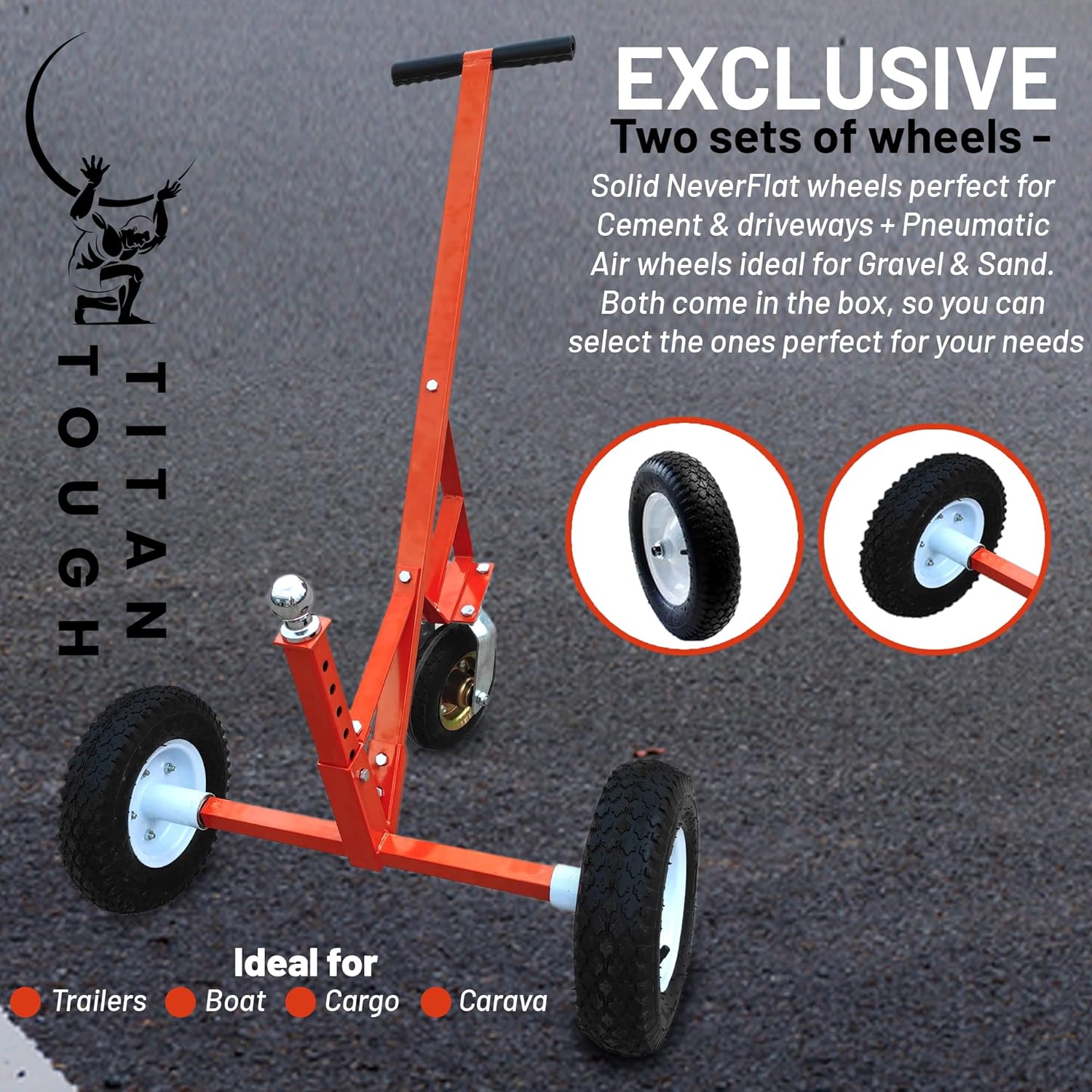 Titan Tough Adjustable Trailer Dolly with Caster Tow Dolly Jetski Dolly Trailer Mover with 2 Inch Ball