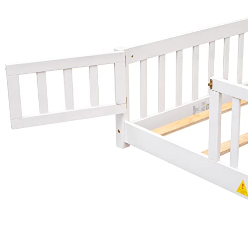Toddler Floor Bed,Twin Size Floor Bed with Safety Guardrails and Slats, Wooden Floor Bed Frame Without Door, No Box Spring Needed,for Kids Girls & Boy Gray