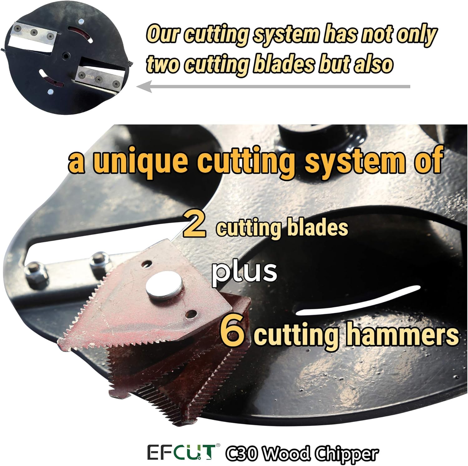 EFCUT C30 Wood Chipper Shredder Mulcher 7 HP 212cc Heavy Duty Engine Gas Powered 3 inch Max Wood Diameter Capacity 20:1 Reduction Ratio 1-Year Warranty After Product Registration