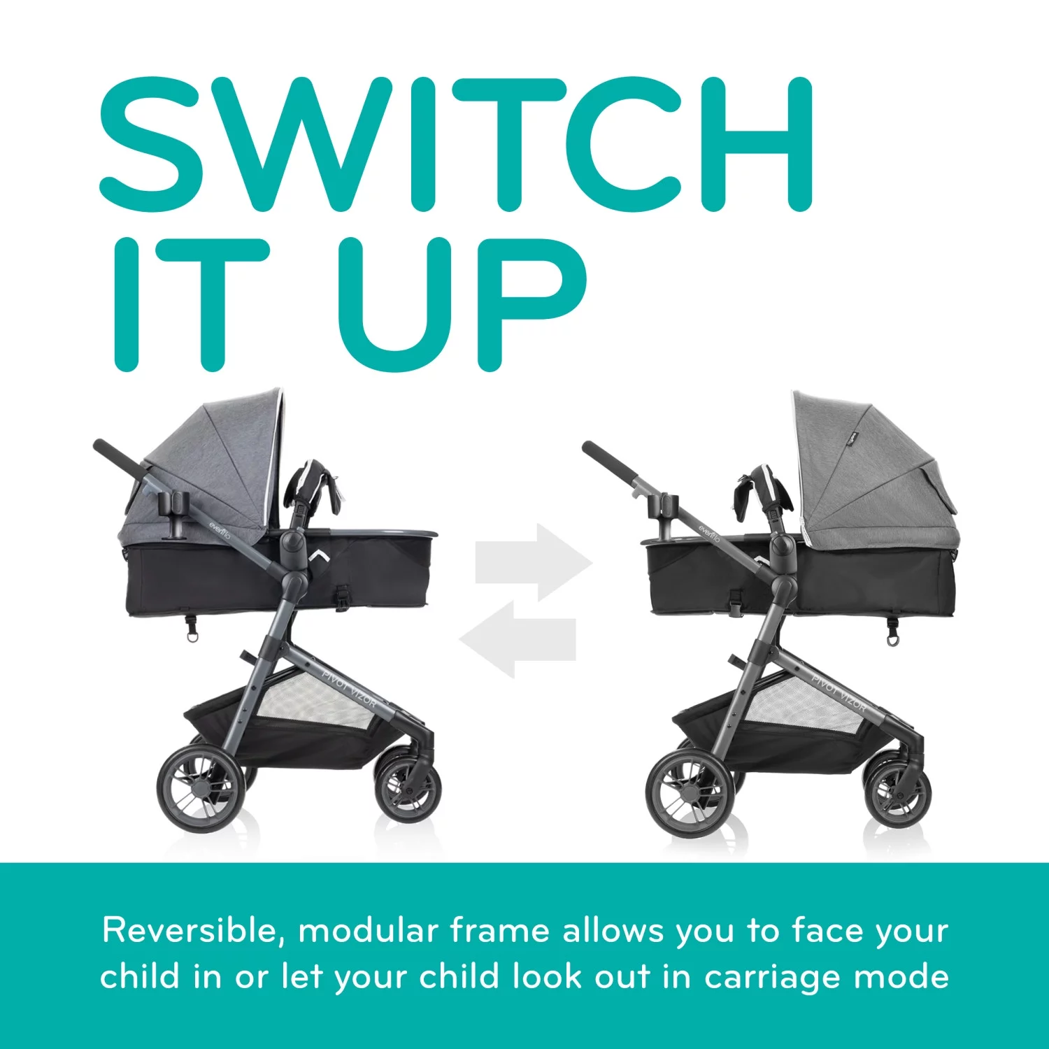 Evenflo Pivot Vizor Travel System with LiteMax Infant Car Seat (Chasse Black), Unisex