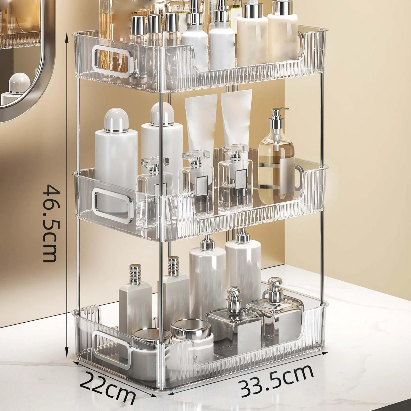 3 Tier Countertop Organizer Corner Shelf Rack Multifunctional Counter Vanity Tray Organizer Shelf, with Handles Container for Bathroom