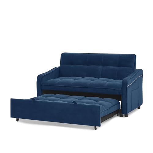 57.1" Convertible Sofa Bed, 3 in 1 Multi-Functional Lounge Chair Sleeper Loveseat , Pull Out Couch Guest Bed Futon Sofabed Sofacama with Adjustable Backrest and Side Pockets for Living Room Office