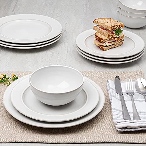 12 Piece Dinnerware Set By Glavers Service For 4, Round Black Matte Dishes – High-End Portuguese Quality Stoneware Set – Includes 4 Dinner Plates 4 Salad Plates, And 4 Bowls Dishwasher Microwave safe.