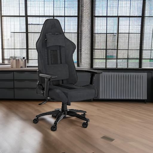 Corsair TC100 Relaxed Gaming Chair - Fabric - Racing-Inspired Design - Lumbar Pillow - Detachable Memory Foam Neck Pillow - Adjustable Seat Height - Adjustable Armrests - Gray and Black