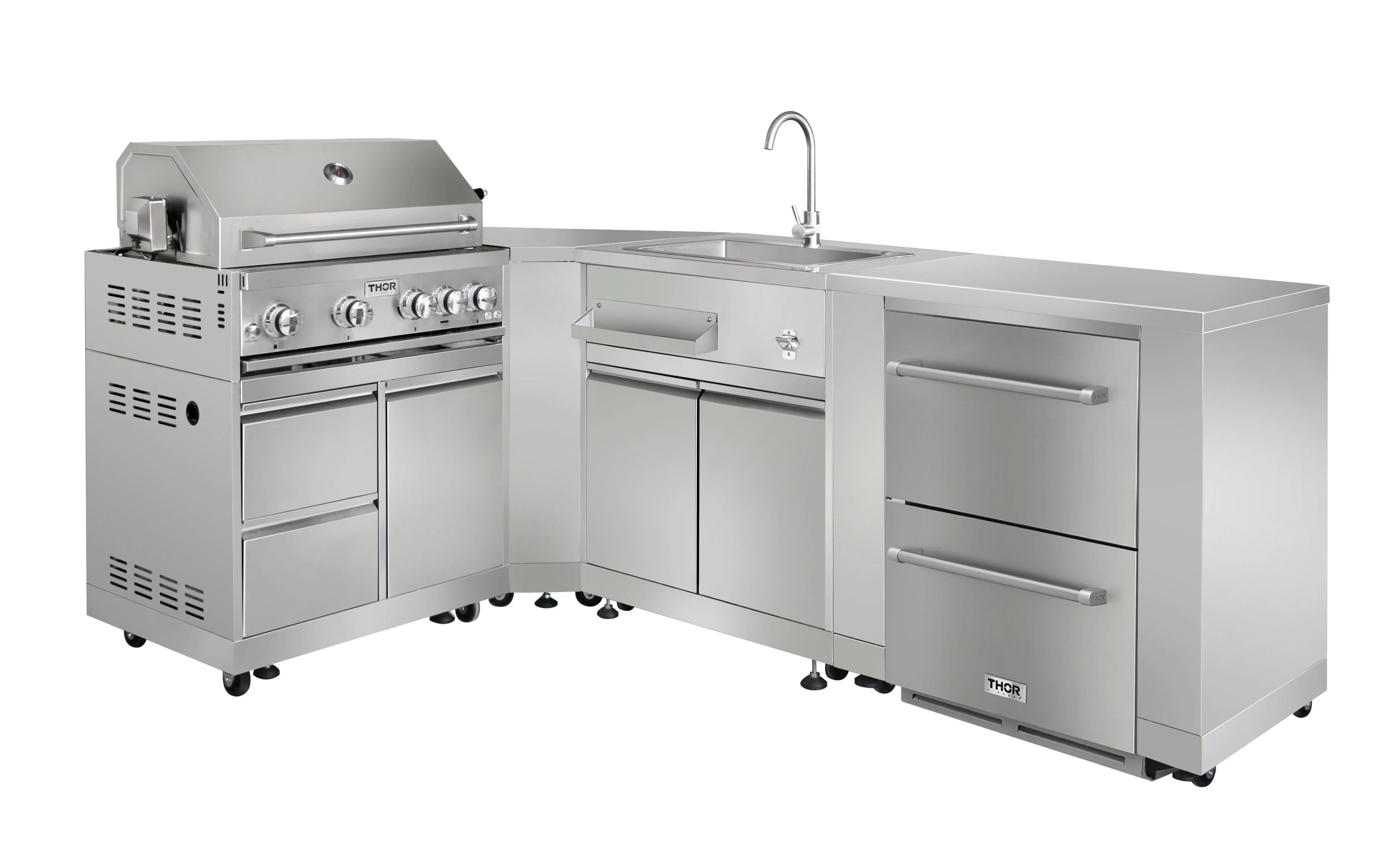 Thor Outdoor Kitchen Package with Propane Gas Grill and Refrigerator, AP-Outdoor-LP-R-6-A