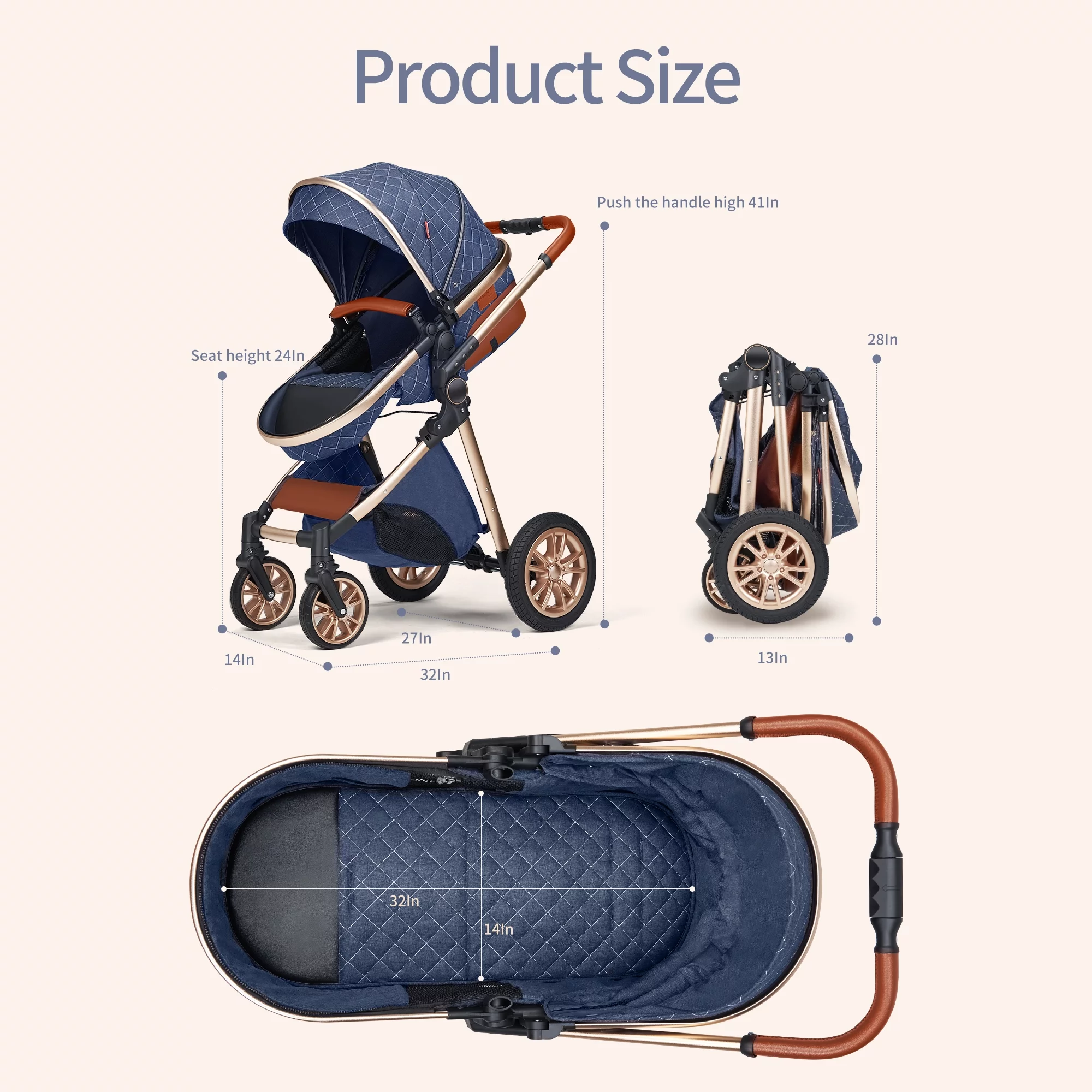 High Landscape Stroller Two-Way Push Newborn Convertible Stroller Bassinet for Infant, Gray - Curated Treasures Market