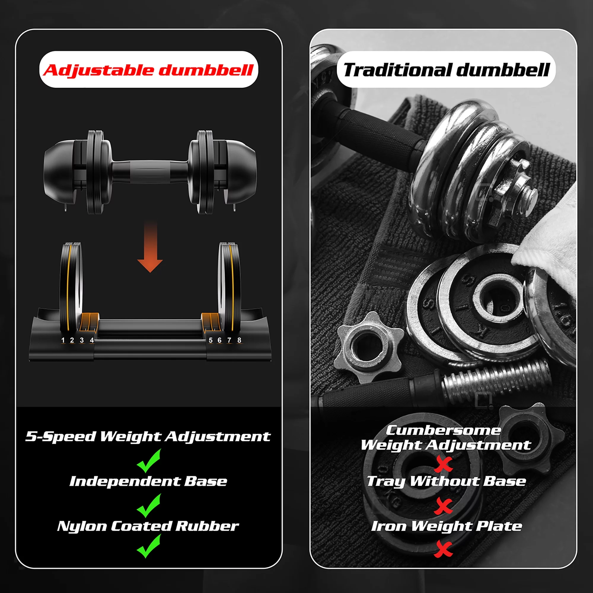 Adjustable Dumbbell,22lb/44lb/52lb Single Dumbbell Set with Tray for Workout Strength Training Fitness