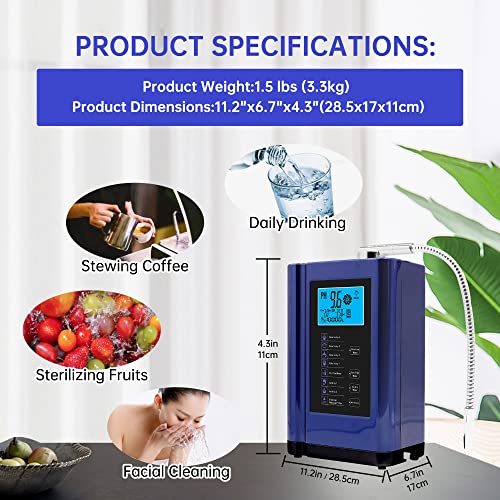 Alkaline Water Ionizer, Up to -500mV ORP, PH 3.5-10.5 Water Purifier Machine, Home Alkaline Water Filter with 7 Water Settings, 6000 Liters Per Filter,Auto-Cleaning,Intelligent Voice