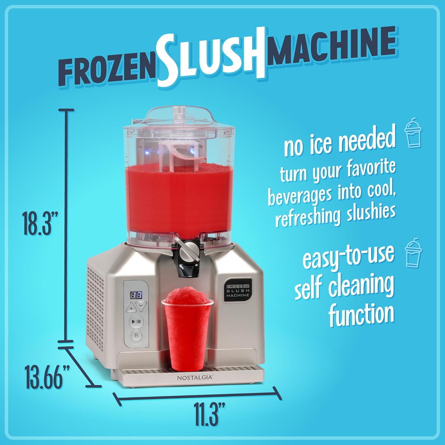 Nostalgia Professional Frozen Slush Machine 2.8 Liter Blender, Premium Quality Smoothies or Slushies for Kitchen Countertops and at-Home Bars, Stainless Steel