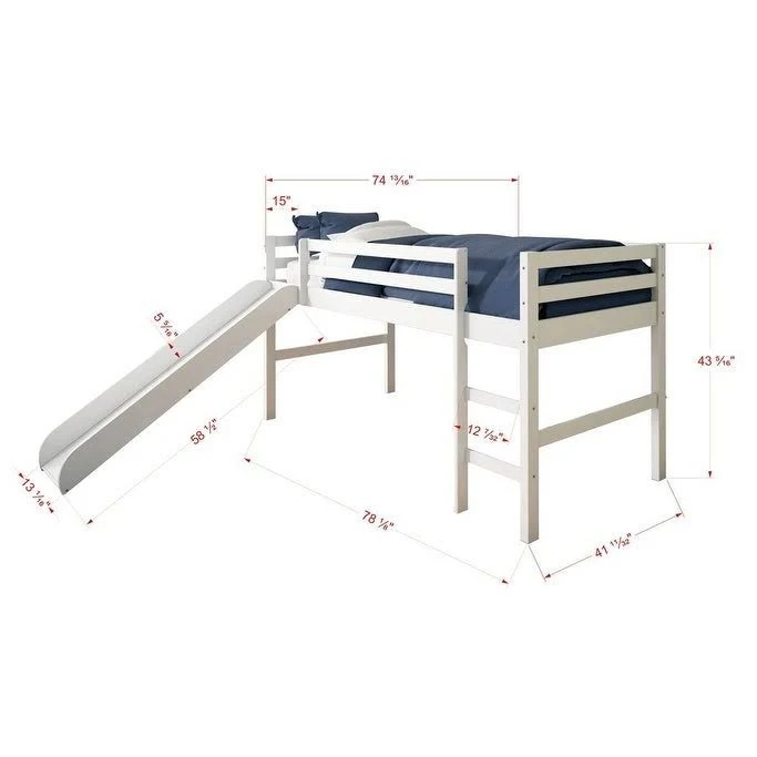 Donco Kids Twin Loft Tent Bed with Slide - Light Espresso