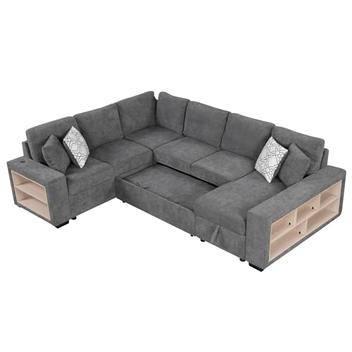 Oversized U-Shaped Sectional Sofa Couch Plush Corduroy Upholstered Modular Deep Seat Sofa&Couch Sectional W/Right Facing Chaise Lounge and 7 Toss Pillows for Home Apartment Living Room Furniture Sets
