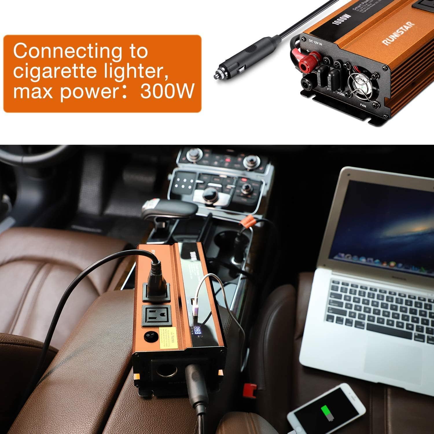1000W Power Inverter DC 12V to 110V AC Car Inverter with Dual AC Outlets 2.4A USB and Dual 12V Car Cigarette Lighter Modified Wave Inverter Pack of 2