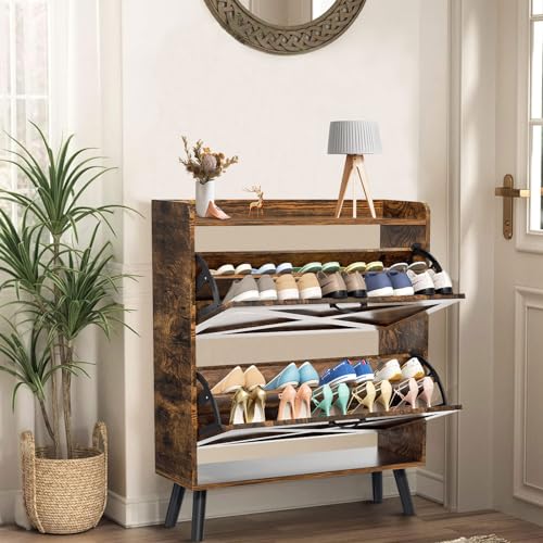 Shoe Storage Cabinet, Shoe Storage Organizer with 2 Flip-out Drawers, Modern Two-tier Freestanding Shoe Rack Cabinet for Entryway, Hallway, Living room(Black-Large)
