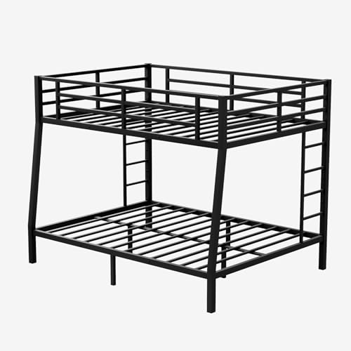 Twin XL Over Twin XL Bunk Bed, Metal Bunk Bed Frame Heavy Duty Bunk Beds Loft Bed Frame with Ladder and Guardrail Metal Slats No Box Spring Required for Adults Teens, Black