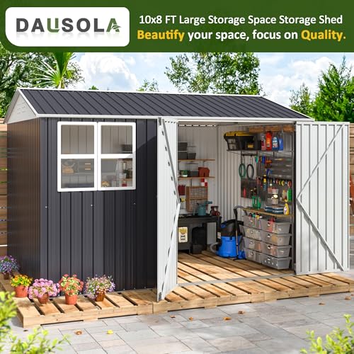 10x10 FT Outdoor Storage Shed, Metal Garden Tool Shed with Updated Frame Structure, Lockable Doors and Windows, Ideal for Backyard Garden Patio Lawn, Grey