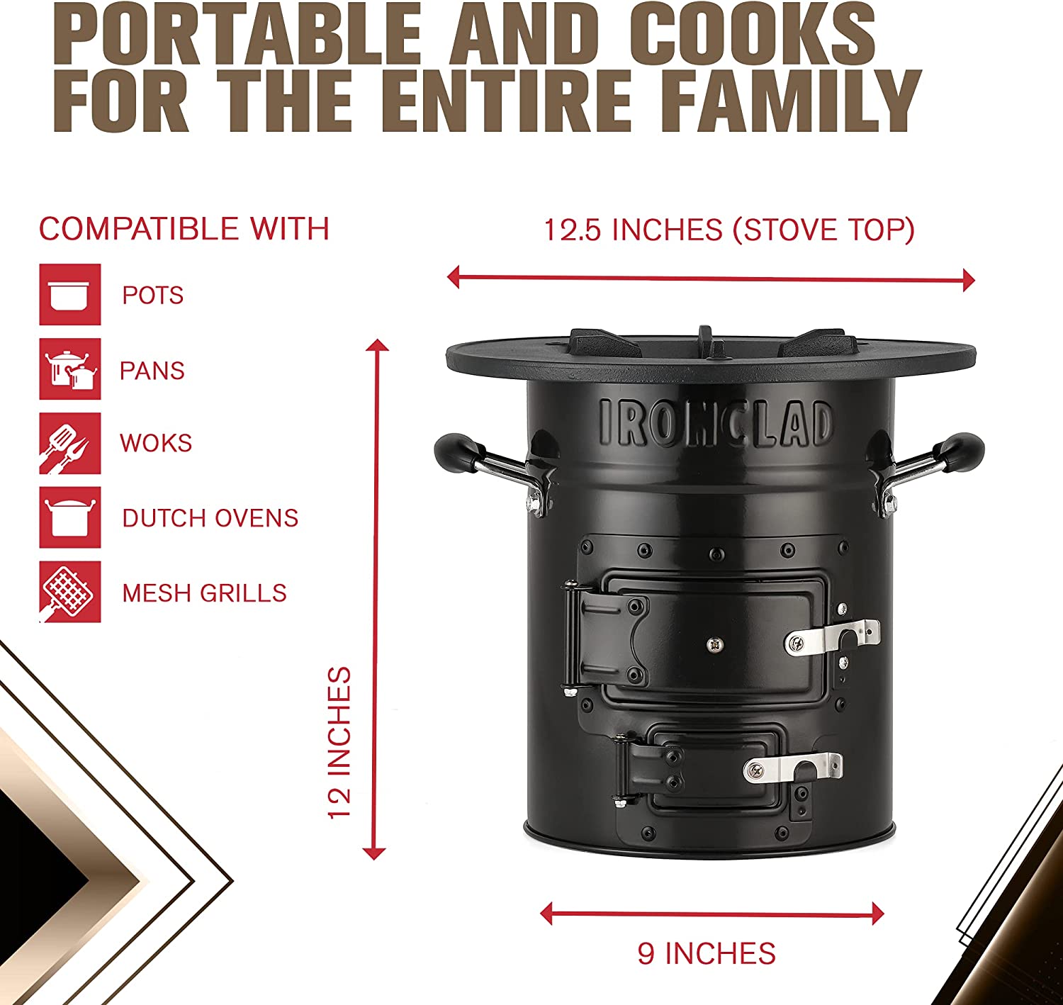 Rocket Stove – Camping Wood Stove for Emergency Preparedness, Survival, Off Grid Living Supplies – Portable Wood Burning Stove with Canvas Storage Bag and Fuel Support System