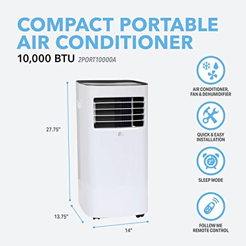 Perfect Aire Portable Air Conditioner - Compactly Designed with Smart Modes, Easy Roll Casters, Bucketless Drain System, and Auto Restart and 24-Hour Timer