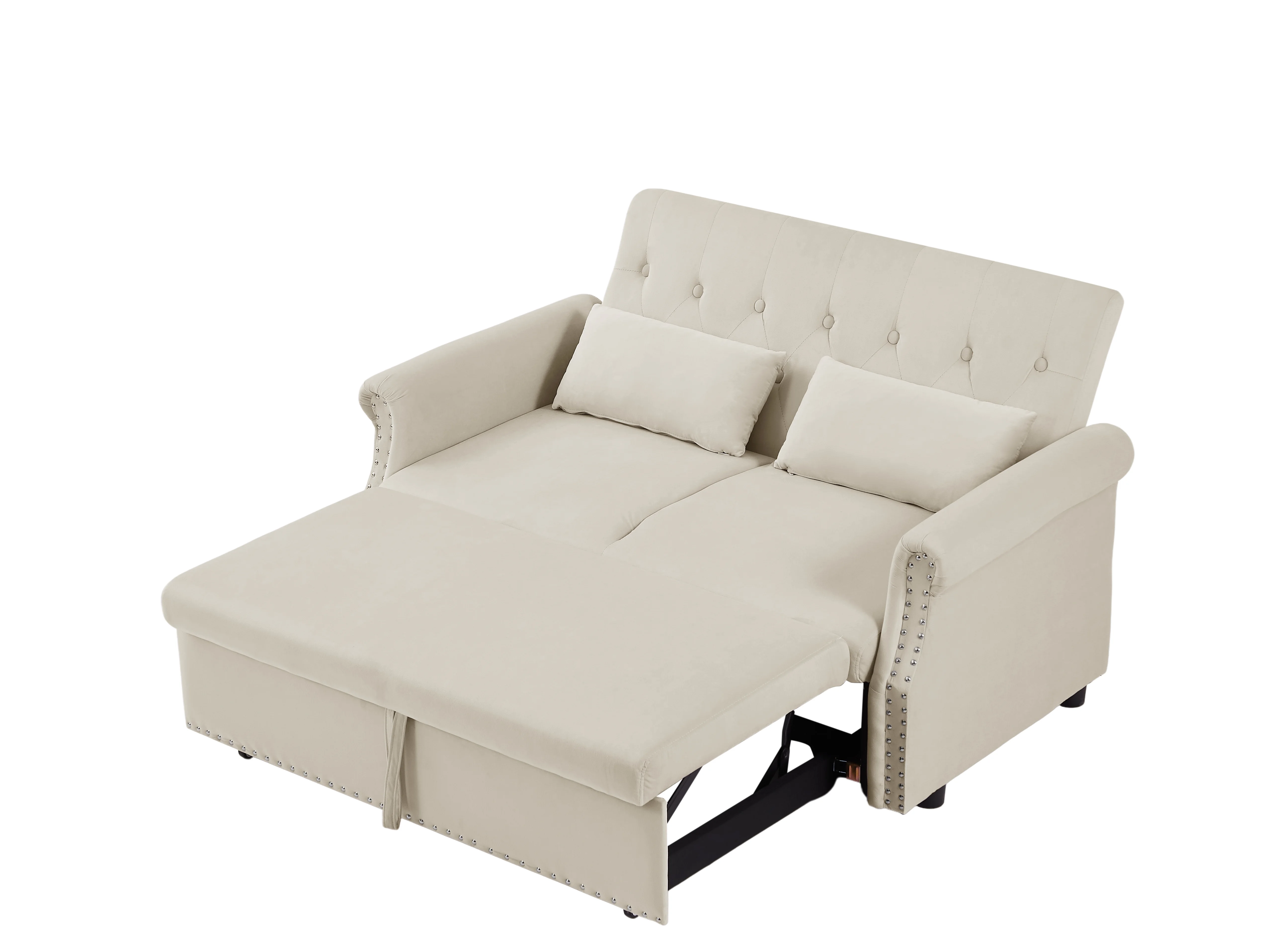 Bellemave 55" Pull Out Sleeper Sofa Bed, Sleeper Loveseats Sofa Couch with Adjustable Backrest, 2 Caster Wheels and 2 Lumbar Pillows for Living Room Bedroom Apartment Office (Beige)