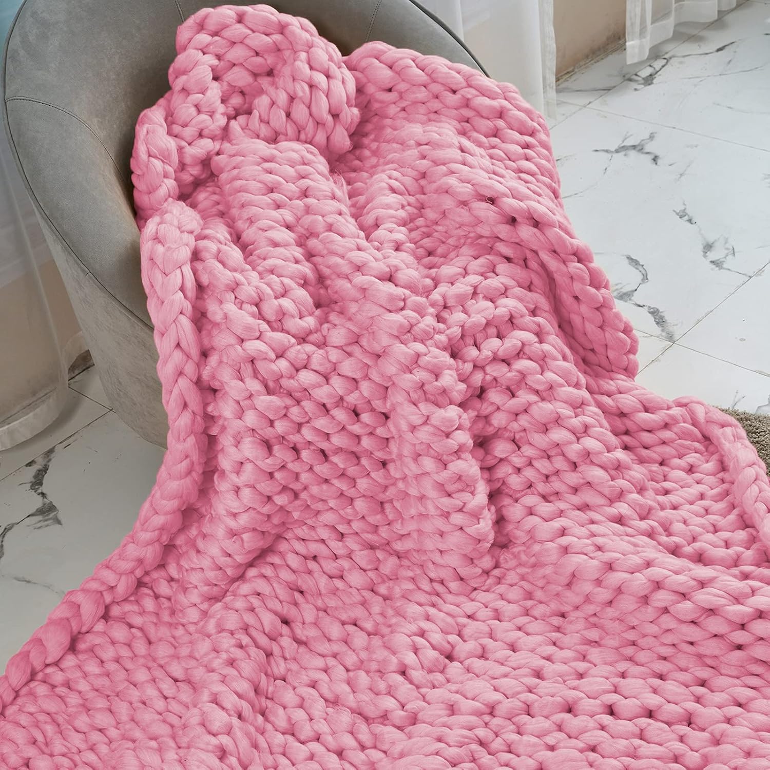 ZUIBESCHOS Chunky Knit Blanket Soft Warm Chunky Knit Blanket Throw Cozy Cable Knit Throw for Sofa, Bed, Baby Blanket, Festival Gift, Home Decor, Rose Red 40x60