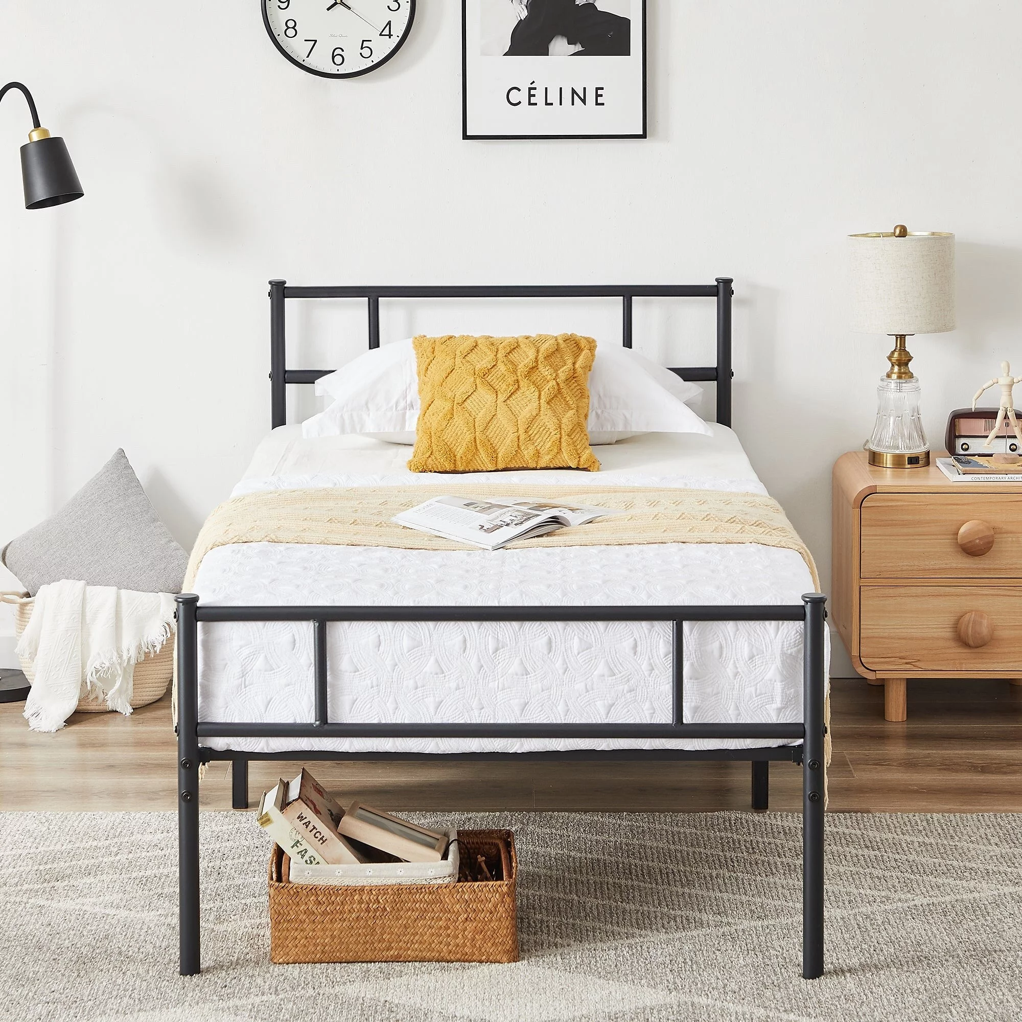 VECELO Twin Bed Frame with Headboard and Footboard, Metal Platform Bed Frame No Box Spring Needed Easy Assembly Mattress Foundation, Twin Size, Black