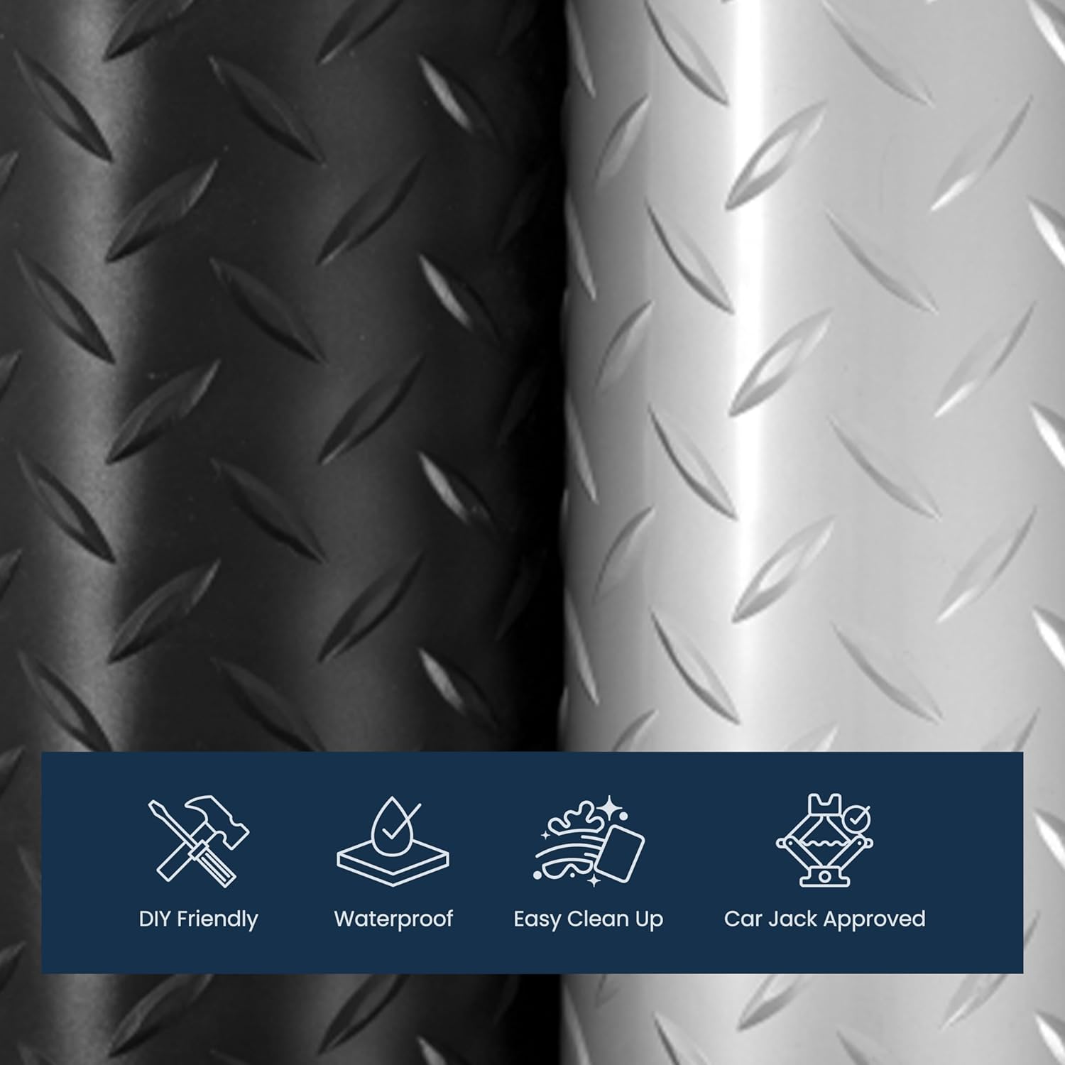 Flooring Inc's 1.6mm Nitro Garage Floor Mat, Truck & Car Garage Mat, Flexible Vinyl Garage Flooring for Stronger & Safer Garage, Workshop or Trailer, Diamond Pattern, 7.5' x 20', Midnight Black