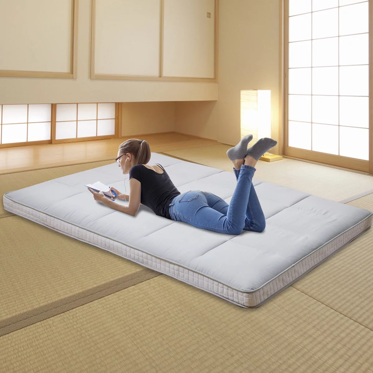 Slsy Japanese Floor Mattress Futon Mattress, Thicken Sleeping Pad Foldable Roll Up Mattress Kids Floor Lounger Bed Couches Sofas