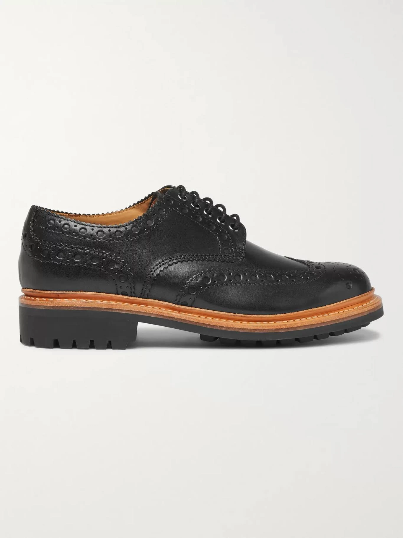 Grenson - Men - Archie Leather Wingtip Brogues Black - Fabric, inner:fabricu0026rubber, sole:rubber:Upper: Fabric, Inner: Fabric