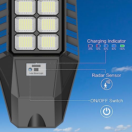 2 Pack 3200W Solar Street Lights Outdoor, Dusk to Dawn Street Lights Solar Powered with Motion Sensor Waterproof IP66 6500K Solar Parking Lot Lights for Yard, Garage