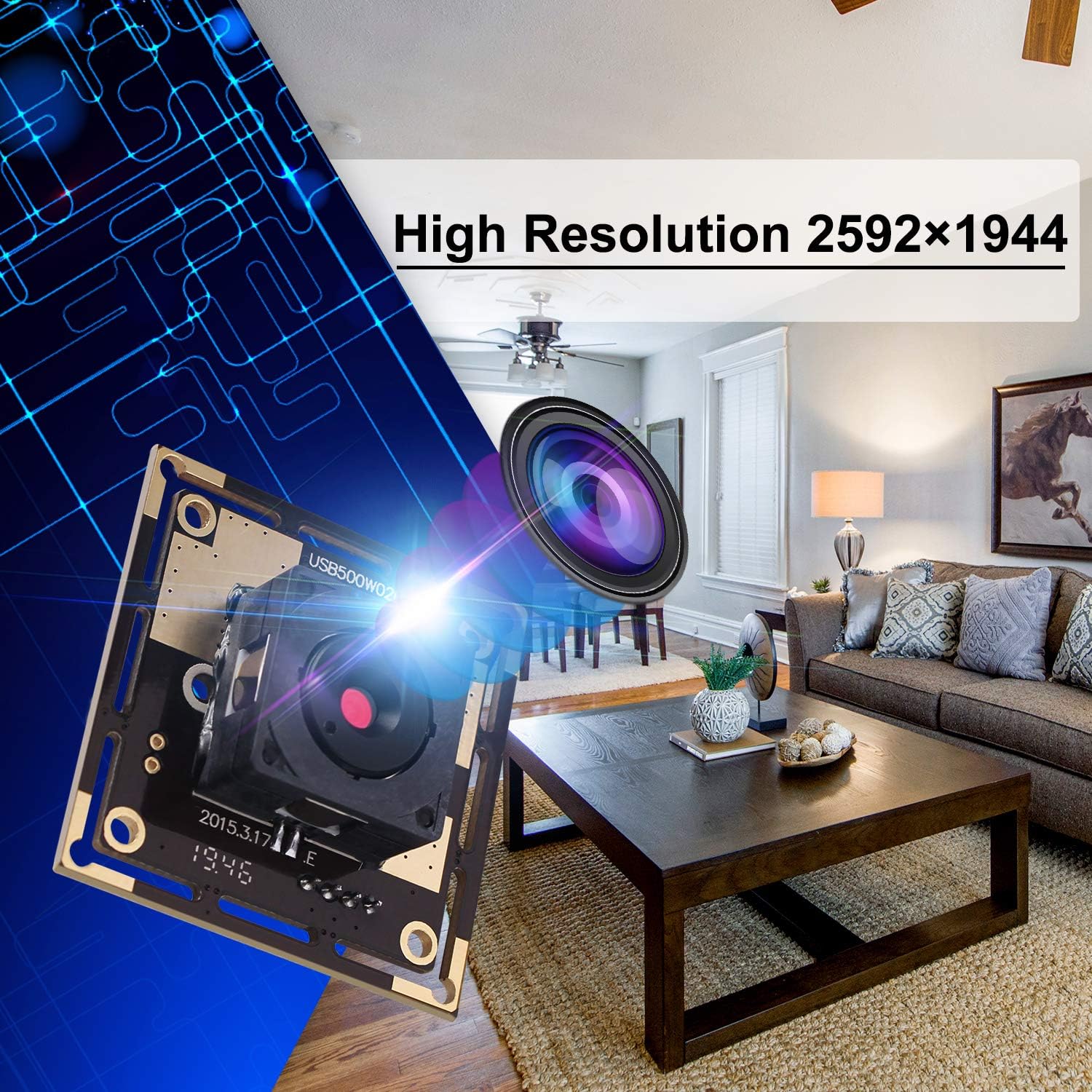 Autofocus 5 Megapixel USB Camera Module with 170 Degree Fisheye Lens HD 2592X1944 USB Webcamera with CMOS OV5640 Sensor USB with Camera,Mini Webcam for Windows Mac Andriod Linux,Plug&Play