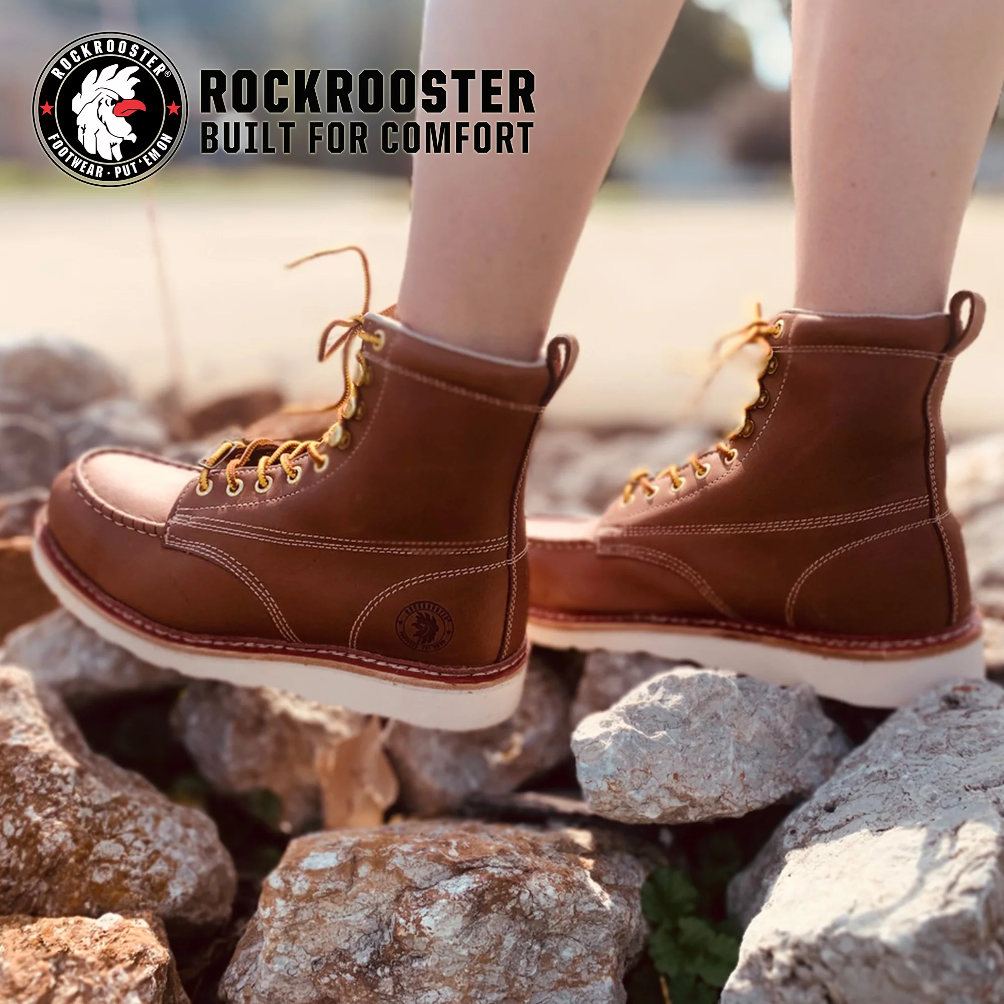 Rockrooster 7" Brown Men's Steel Toe Work Boots, EH Rated Boots for Adult E Width VAP621-14 - Curated Treasures Market