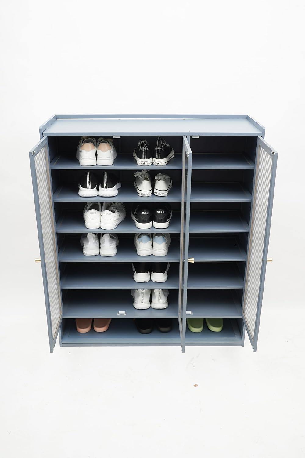 Shoe Cabinet Freestanding Rack Vertical 6-Tier Shoen Shelf Translucent Doors Convenient Handle Large Storage Space Fully Sealed Design For Entryway Closet Corner Doorway（ Haze Blue）For in The Hall