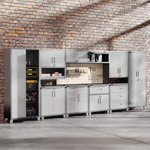 Garage Storage Cabinet Wall Cabinet with 2 Doors,Lockable Tool Cabinets Wall Mounted with Adjustale Shelves,Heavy Duty Steel Hanging Cabinets for Warehouse Kitchen Laundry,Assembly Required