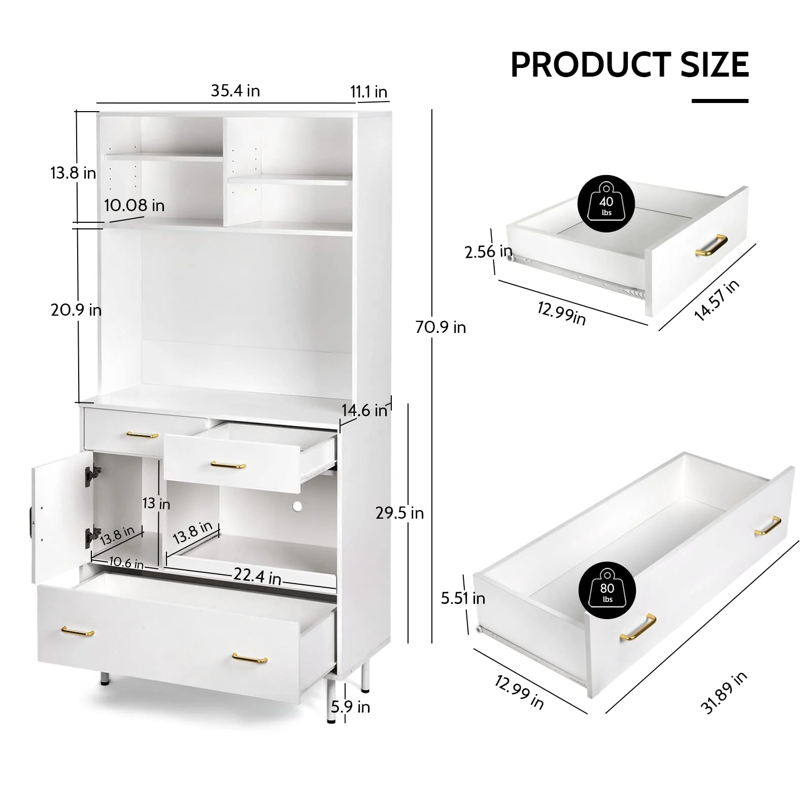 RichYa Kitchen Pantry Storage Cabinet, 71'' Freestanding Kitchen Storage Cabinets with 3 Drawers, White