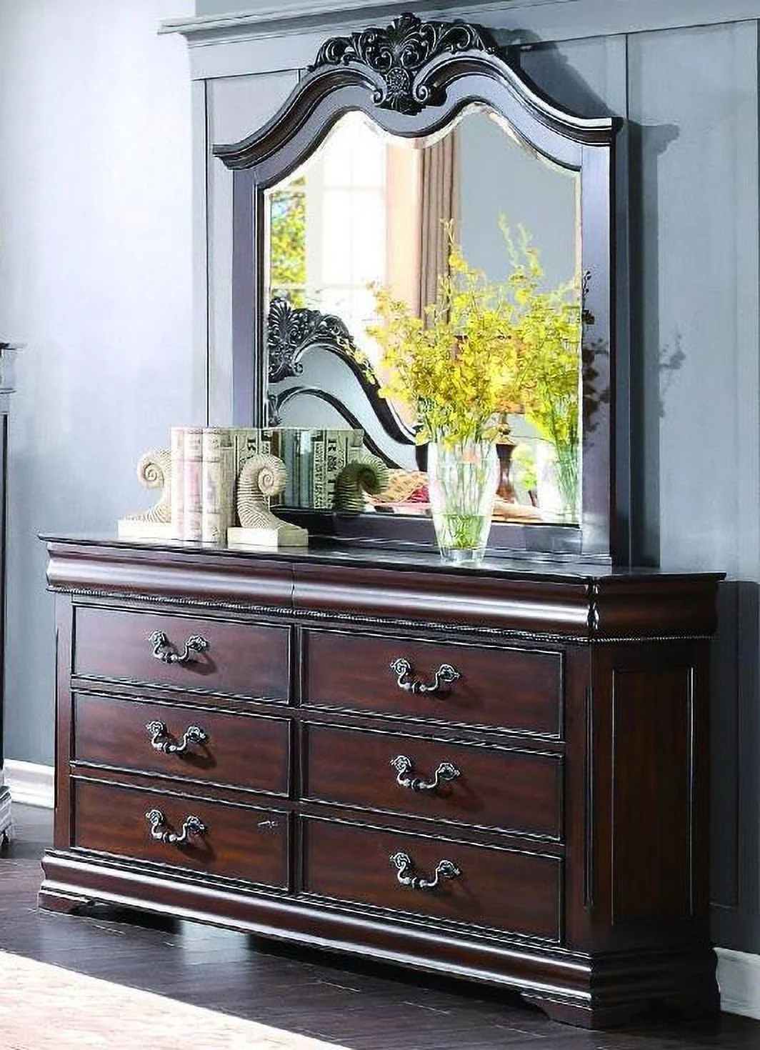Martel Queen Louis Philippe 5 Piece Bedroom Set with Chest in Dark Cherry Finish