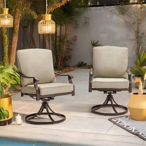 EROMMY Patio Swivel Chair Set of 2, Heavy Duty Outdoor Dining Chairs with Thickened Cushions, Metal Patio Chairs Gentle Rocker for Outside, Garden Lawn & Porch, Backyard, Red