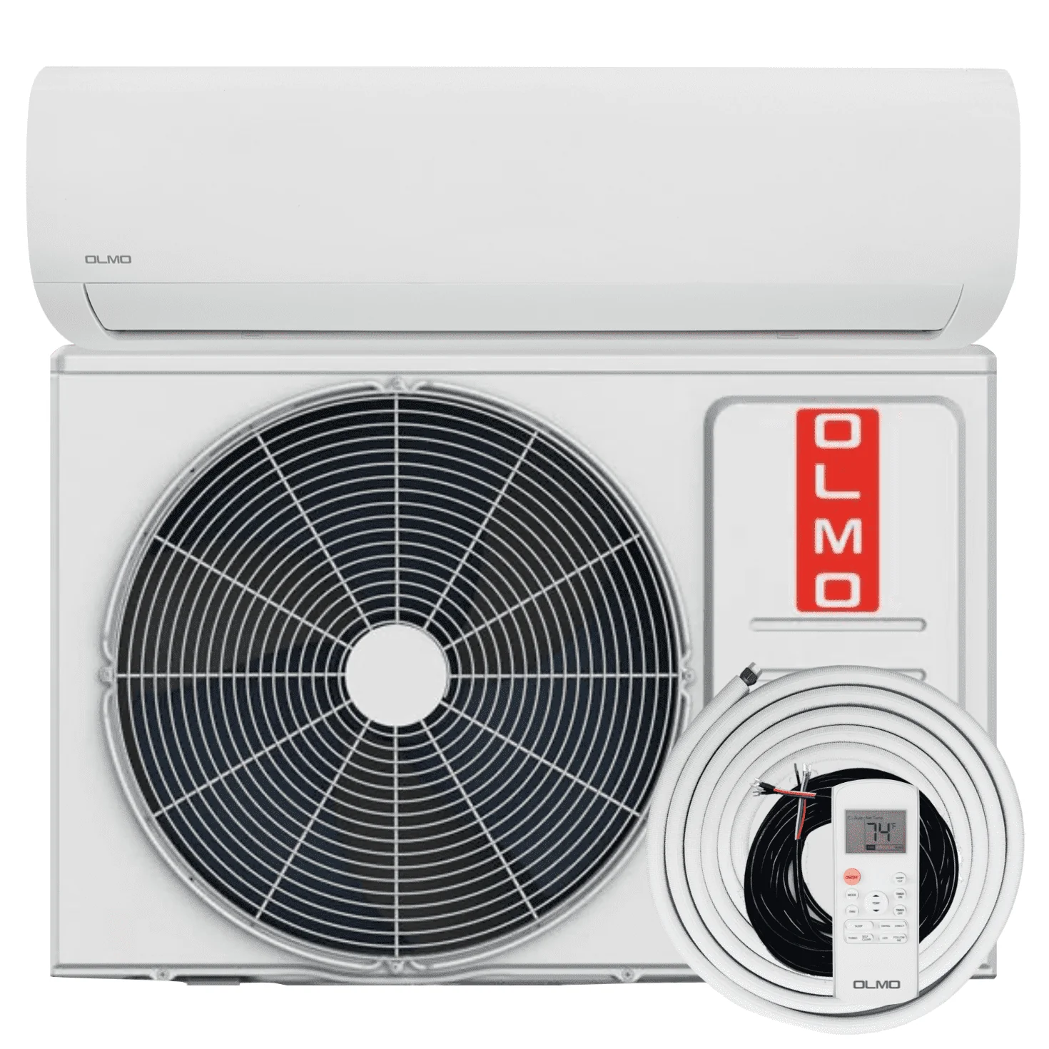 OLMO 9000 BTU 115V Wall Mounted Mini Split Heat Pump Air Conditioner With 16ft Kit Cover 400 Sq Ft