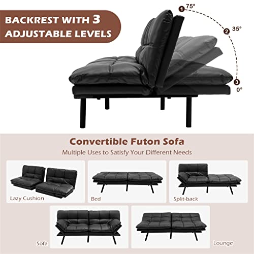 Convertible Futon Sofa Bed Memory Foam Couch Sleeper W/Adjustable Armrest Black