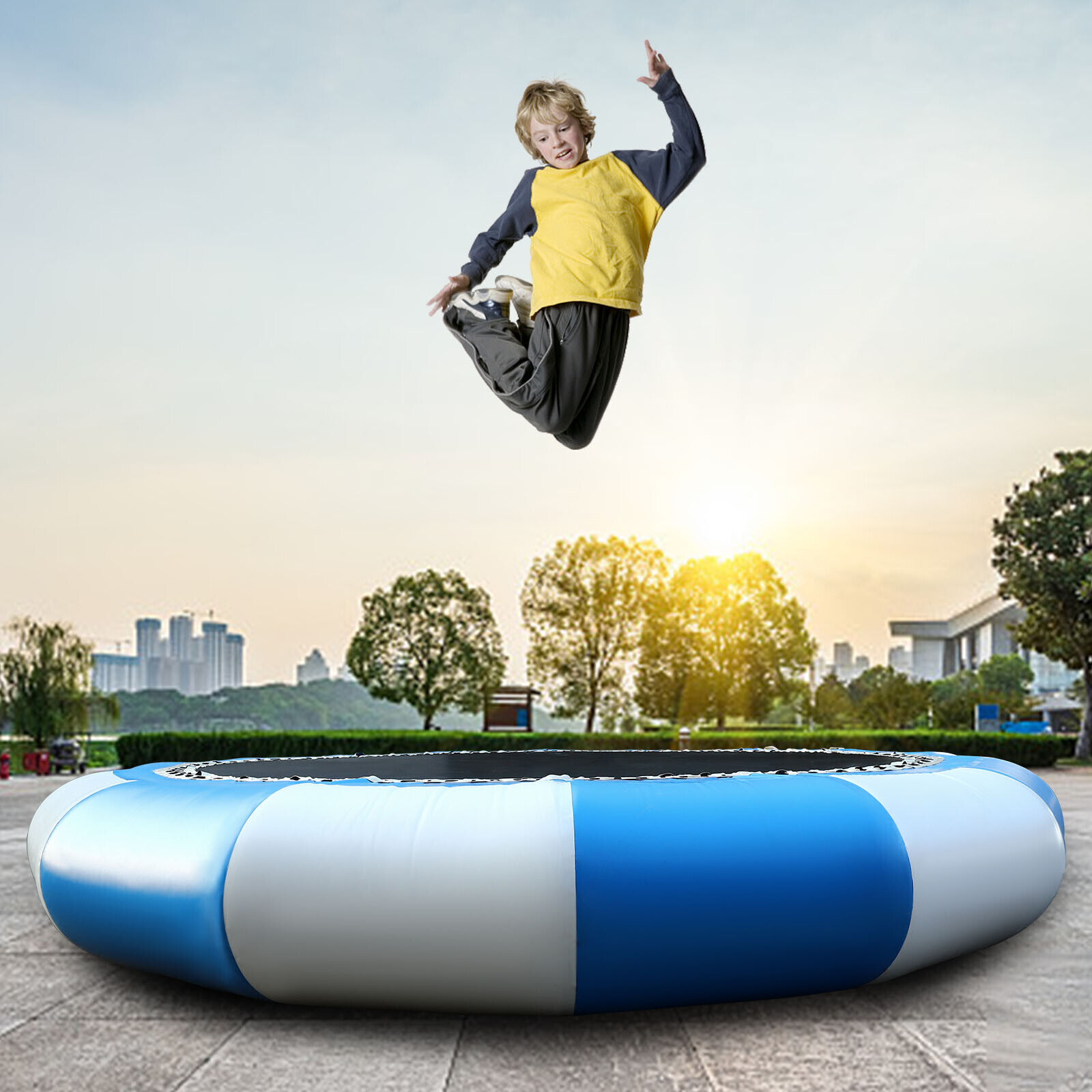 Oukaning 17Ft Inflatable Water Trampoline Jump Floated Water Bounce Playing Platform
