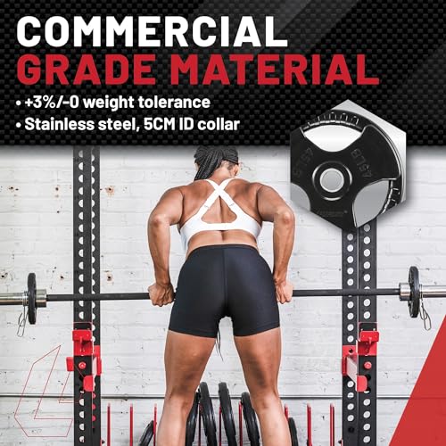 Olympic Weight Set With Bar - Commercial Grade, Rubber Coated Olympic Grip Weight Plates, Barbell, and Spring Clips - Perfect Home Gym Workout Set