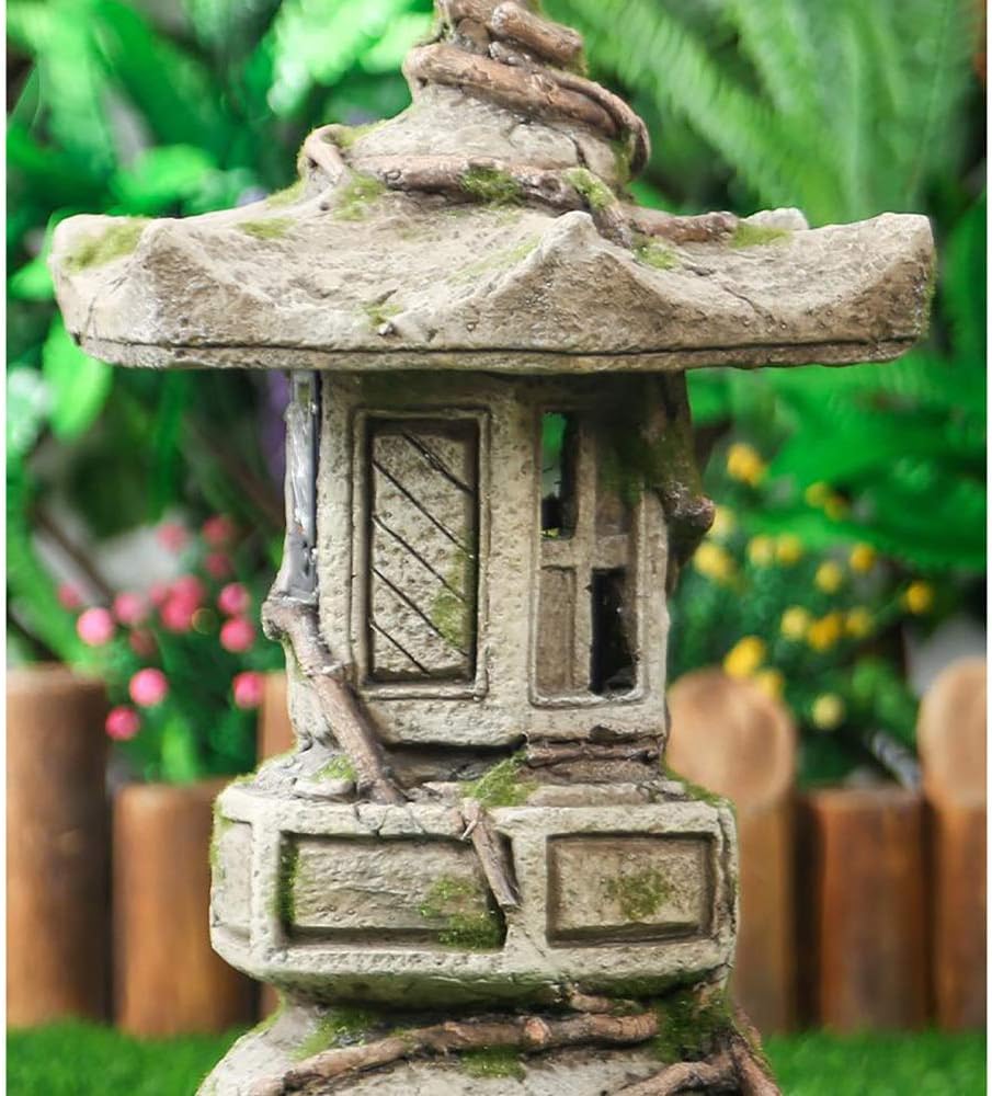 Garden Solar Ornament Japanese Pagoda, Outdoor Decor Sculpture Lantern Decor Buddha