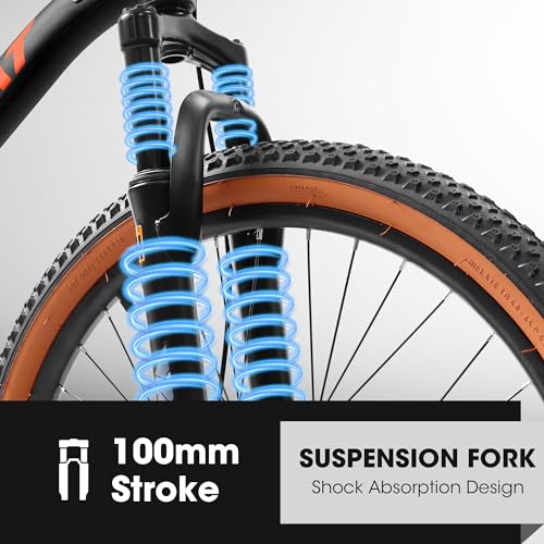 Womens Mountain Bike 24 26 Inch, 15-Inch Steel/Aluminum Alloy Frame Mountain Bike, 21-Speed Disc/V-Brake Front Suspension, Mens Womens Trail Commuter City Snow Bicycles
