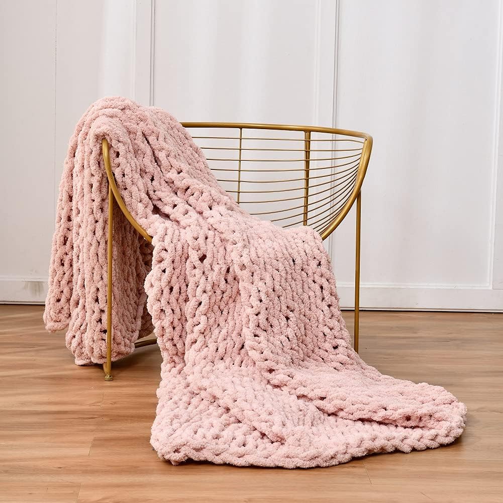 DIRUNEN Chunky Knit Luxury Throw Blanket Large Cable Knitted Premium Soft Cozy Chenille Bulky Blankets for Cuddling up in Bed, on The Couch or Sofa Navy 40×59