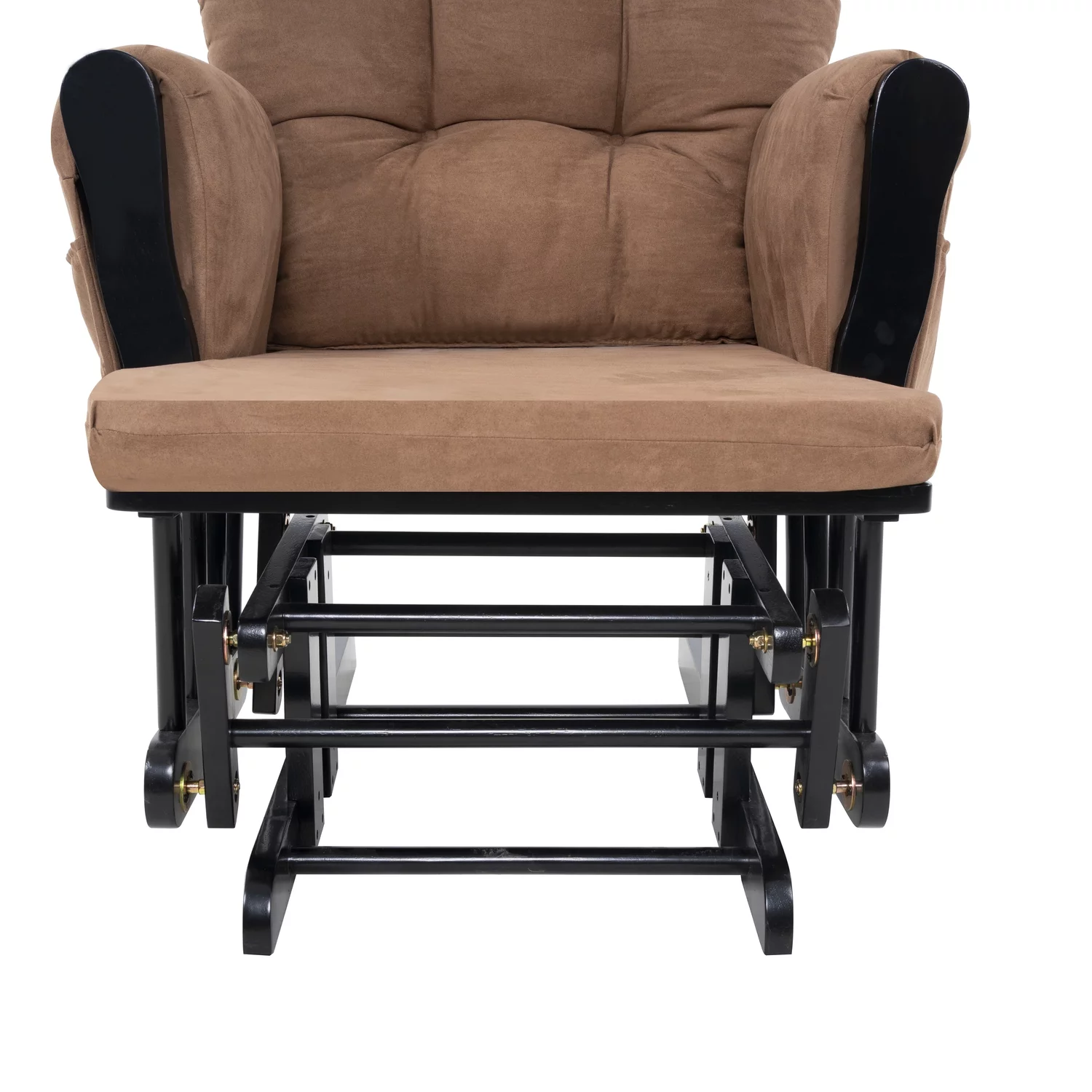 Nursery Glider & Ottoman Sets, Reclining Swivel Glider Rocker with Ottoman, Nursery Rocking Chair for Baby Room, Upholstered Nursery Recliner Glider with Ottoman, Padded Arms - Chocolate, Black